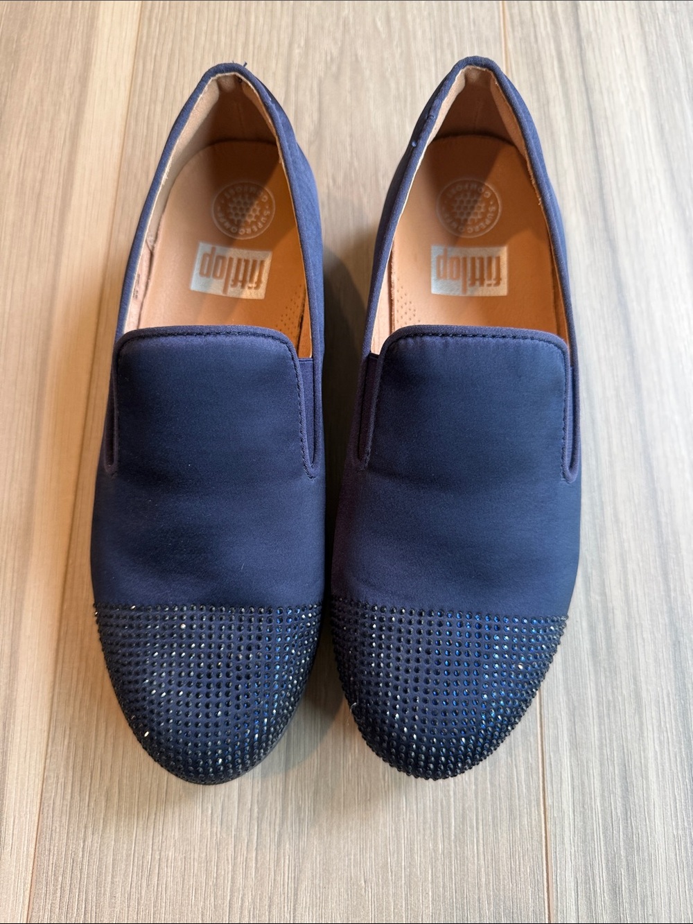 Fitflop Women's Navy Crystal Toe Loafers Size 7